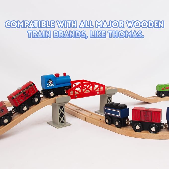 Wooden Train Sets for Toddlers, 9 Pcs Train Toy Magnetic Sets Fits Brio, Thomas, Melissa and Doug, Kids for Boys Girls 3 4 5 Years Old