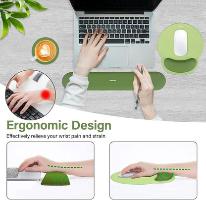 MOSISO Wrist Rest Support for Mouse Pad&Keyboard Set, Olive Green | Circle Curved Ergonomic Mousepad Non-Slip Base Home/Office Pain Relief&Easy Typing Pad with Soft Cloth&Silicone Lining