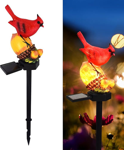 Cardinal Decor Solar Garden Decor Waterproof Red Bird Figurine Solar Stake Lights for Outside Yard, Patio, Lawn, Porch, Cemetery, Grave