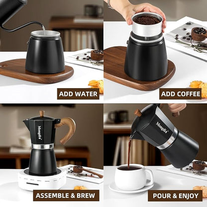 Mongdio Stovetop Espresso Maker Moka Pot, Cuban Coffee Maker Stove top coffee maker Moka Italian Espresso Greca Coffee Maker Brewer Percolator, 9 Espresso Cups, 15 oz - Black