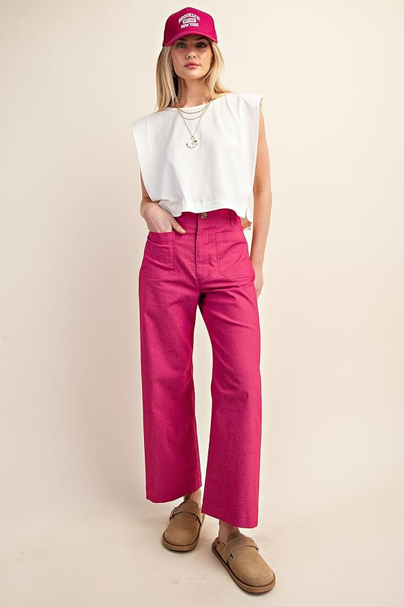 miduo Womens High Waisted Cropped Wide Leg Stretchy Straight Pants Trousers with Pockets