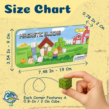 OAR Magnetic Blocks for Kids Ages 3-8 – 35 PCS Mini Magnetic Cubes Farm Animal Building Set, Travel Toy with Portable Iron Box, STEM Magnetic Tiles Gift for Toddlers, Boys & Girls