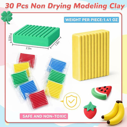 Syhood 30 Pcs 42oz Colorful Reusable and Non Drying Modeling Clay Bulk Plastilina Modeling Clay Gift Set for DIY Sculpting Classroom Arts and Crafts Projects Play