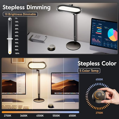 LitONES Premium LED Desk Lamp, Dual-Sided Soft Lighting with Knob Remote | Eye-Caring Diffused Light for Home Office, Video Conferencing, Zoom, Reading, Study, Craft, Stepless Dimming & Color, Memory