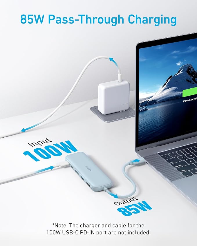 Anker USB C Hub, 5-in-1 USBC to HDMI Splitter with 4K Display | 85W Max PD, 1 Powered USB-C 5Gbps & 2 Powered USB-A 3.0 5Gbps Data Ports, for MacBook Pro, MacBook Air, Dell and More (Blue)