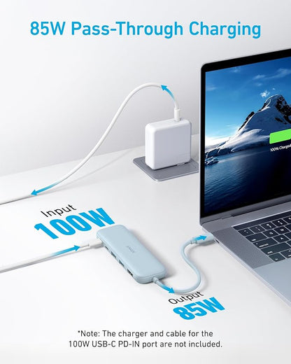 Anker USB C Hub, 5-in-1 USBC to HDMI Splitter with 4K Display | 85W Max PD, 1 Powered USB-C 5Gbps & 2 Powered USB-A 3.0 5Gbps Data Ports, for MacBook Pro, MacBook Air, Dell and More (Blue)