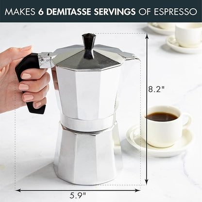 Primula Classic Stovetop Espresso and Coffee Maker, Moka Pot for Italian and Cuban Café Brewing, Greca Coffee Maker, Cafeteras, 6 Espresso Cups, Silver