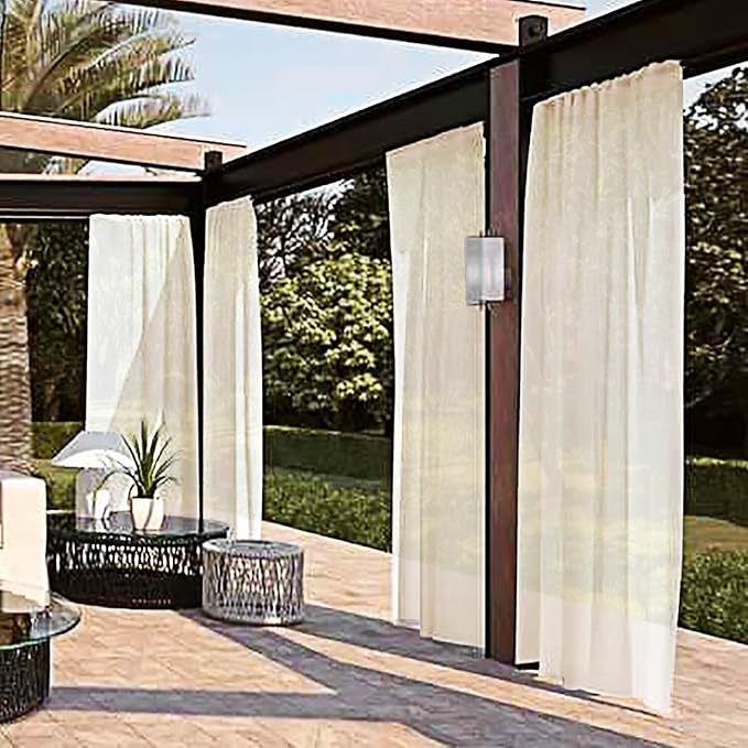 SpaceDresser Waterproof Outdoor Sheer Curtains for Patio - 2 Panels Rod Pocket Indoor Voile Sheer Curtain for Living Room,100W x 108L inch, Ivory