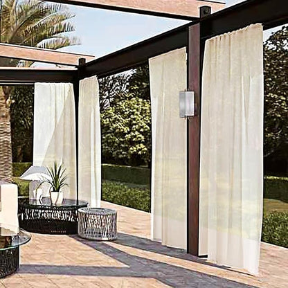 SpaceDresser Waterproof Outdoor Sheer Curtains for Patio - 2 Panels Rod Pocket Indoor Voile Sheer Curtain for Living Room,100W x 108L inch, Ivory
