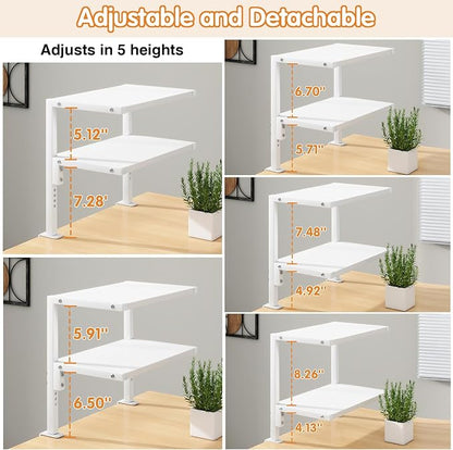 IBUYKE Clamp on Desk Organizer Shelf,12.9 inches Desk Extender Shelves, Above or Below Desk 2-Tier Adjustable Storage Shelves for Desktop Accessories,White,TMZ007W