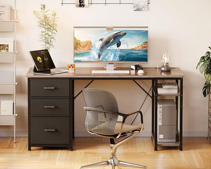 AODK 51 Inch Computer Desk with Drawers & USB Power Outlets | Reversible Home Office Desk with Storage Shelves, Work from Home, Modern Work/Writing/Study Table for Bedroom, Grey Oak
