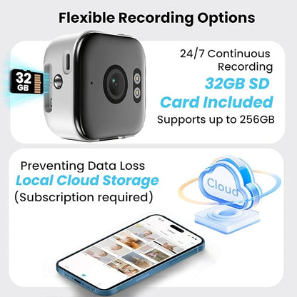 2K Window Camera with 32GB Memory Card, 5GHz & 2.4GHz WiFi Indoor Cameras for Home Security with AI Starlight Color Night Vision, AI Person & Motion Detection, Easy & Quick Install, 24/7 Recording