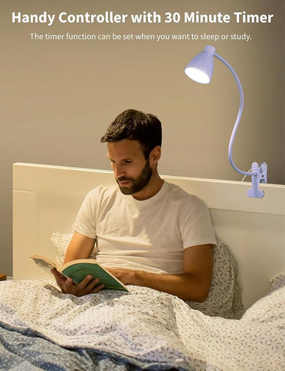 BOHON Desk Lamp with Clamp Clip on Light 5 Color 10 Brightness Lilac Purple | 10W 38 LED Flexible Gooseneck Clip Lamp, Auto Off Timer, Desk Lights for Office Home Bed Bedside Reading
