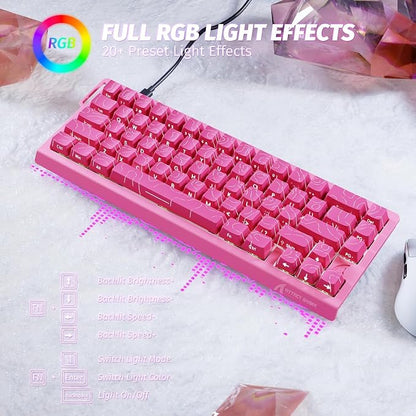 ATTACK SHARK X68HE RT Mechanical Gaming Keyboard 60% Wired TKL-Rose Contour | Adjustable Actuation,Hall Effect Magnetic Switch,8KHz Polling Rate,RGB Backlit,Top Mount,Side Printed Keycap for PC Mac Gamer