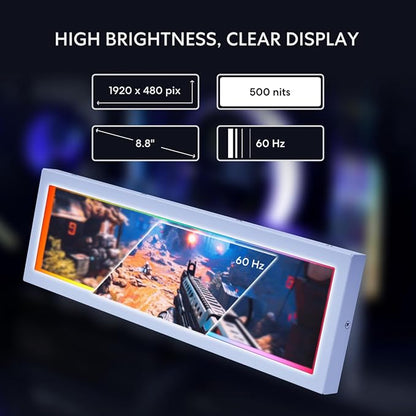 Lian Li 8.8" Universal Screen for PC - Adjustable Mounting for Any Computer Setup - Customizable ARGB Frame - PC Temperature Display Panel - LCD Screen Display - Mini Monitor - SM088W (US88 v1 White)