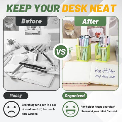 Segarty Pen Cup, 12 Pack Square Light Green Pen Holder for Desk, Cute Mesh Pencil Cups Holder for Marker, Office Supply, School Students, Home, Desktop Accessories Storage Organizer