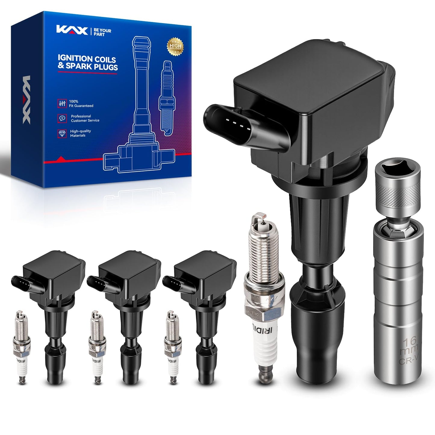 KAX Set of 4 UF764 Coils Pack & Iridium Spark Plugs w/Tool for Hyundai Sonata 2015-2019, Sportage 2017-2022, Optima 2016-2020, S