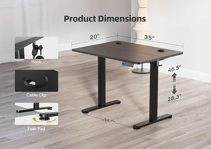 YDN 35 x 20 Inch Black Electric Standing Desk | Adjustable Height, Sit Stand, Cable Management, Ergonomic, Home Office