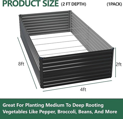 Vengarus 8x4x2FT Galvanized Raised Garden Bed Kit, Large Rectangle Elevated Planter for Vegetables, Flowers, Herbs and Succulents - 479 Gallon Capacity,Black
