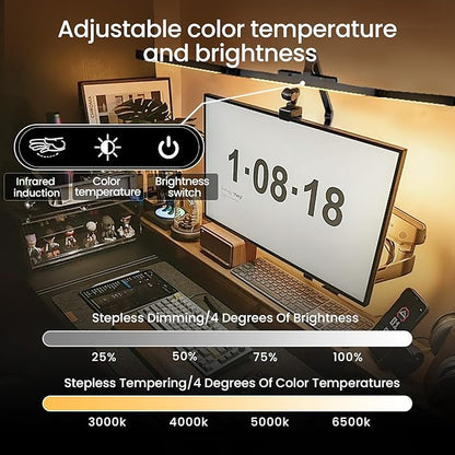 Led Desk Lamp for Home Office, Ultra Bright Touch-Dimming Architect Table Lamp with Clamp, 24W Adjustable Foldable Three Swing Arm Eyecare Led Desk Light with Infrared Sensor-Black