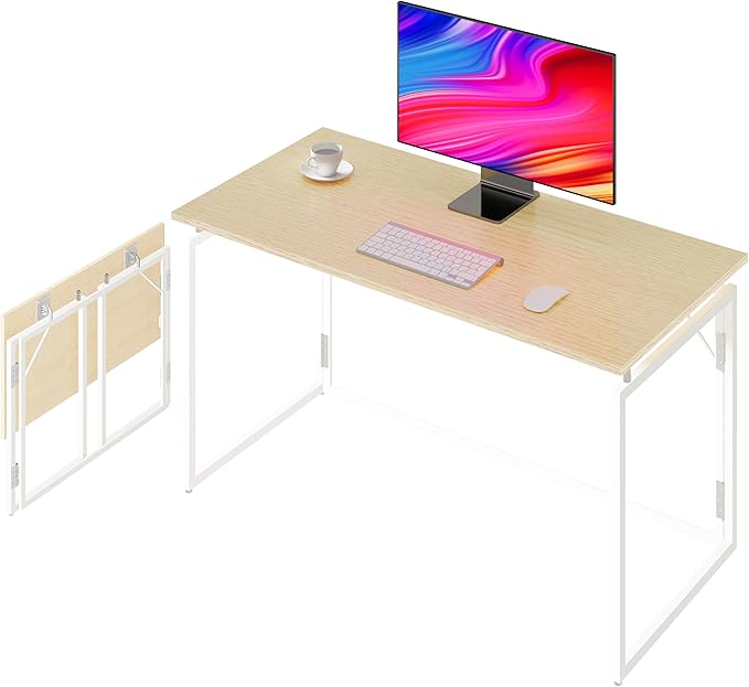 alawooder 39.4" Folding Desk: No Assembly, Wood Top for Small Spaces | 39.4 in dual-monitor workspace, holds 150 lbs, folds flat to 2.3 in, splash-proof top, home office or gaming