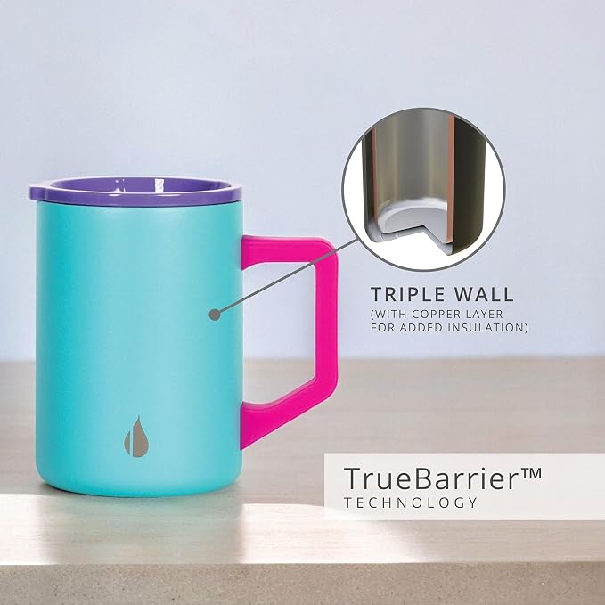 Elemental Insulated Coffee Mug - Triple-Wall Stainless Steel Summit Travel Cup for Hot and Cold Drinks - Thermal Coffee Mug with Lid and Handle for Camping, Office & Trave 16oz - Blue Tie Dye