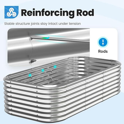 Quictent Galvanized Tall Raised Garden Bed Kit, 8x4x2 ft Oval Large Planting Box, for Vegetables Outdoor Strengthened by Crossbar (Silver)