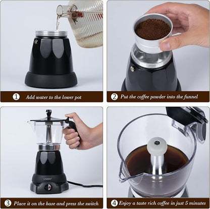 LAOION Cuban Coffee Maker, 6 or 3cup Electric Espresso Coffee Maker | Portable Cafeteras Electricas Modernas, Electric Moka Pot with Detachable Base & Overheat Protection, Coffee Gift