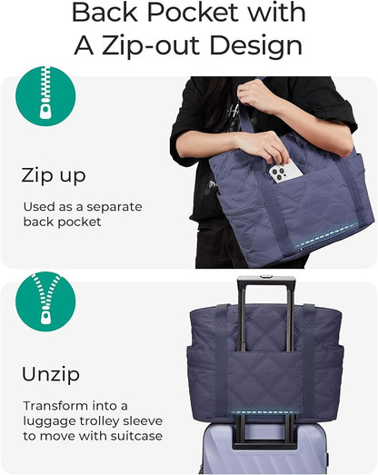 BAGSMART Crush Tote Bag for Women, 20L Puffer Work Tote with Zipper | Quilted Nurse Hospital Bag For Travel College Gym