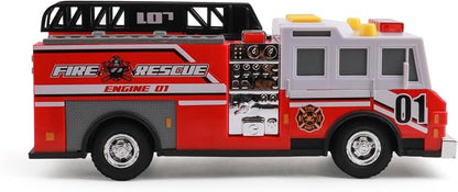 Mighty Fleet Rescue Force 12" Fire Truck Ladder Toy with Realistic Lights & Sounds, Free Wheeling Play & Working Ladder! Ages 3+