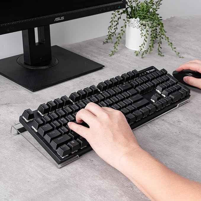 BOOMIBOO Clear Acrylic Tilted Computer Keyboard Holder for Ergonomic Typing, Keyboard Stand with Silicone Anti-Slip Strip, 17 x 5.7 Inch Keyboard Tray for Office Desk, Home, School | Keyboard Stand with Silicone Anti-Slip Strip, 17 x 5.7 Inch Keyboard ...