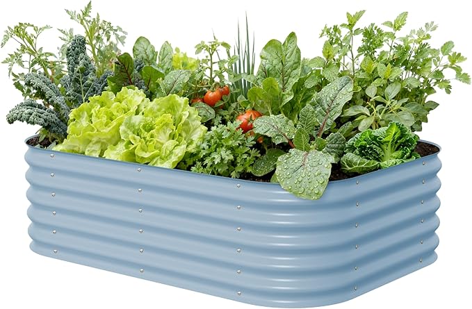 Vego garden Aluzinc Raised Garden Bed Kits, 17" Tall 6 in 1 Modular Metal Raised Planter Bed for Vegetables Flowers Patio Ground Planter Box, Sky Blue