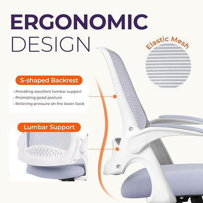 NEO CHAIR Office Desk Gaming Ergonomic Computer Chair with Lumbar Back Support Adjustable Height Swivel Rolling Wheels Flip-up Arms Mesh Chair for Home Vanity (Purple) | Lumbar Support, Height Adjustment, 360° Swivel and Rolling Base, Space-Saving Desi...