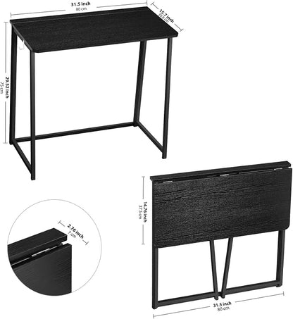 WOHOMO Folding Desk, 31.5" Foldable Computer Table for Small Spaces, Black | Easy Assembly and Fold, Sturdy Home office desks for Study Bedroom Dorm Space Saving Writing Work Apartment