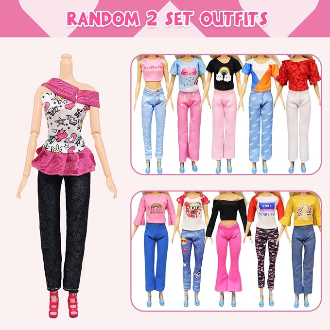 Ecore Fun 99 Pcs Doll Clothes Outfits and Accessories- 5 Princess/ Wedding Gowns 12 Fashion Dresses 2 Leisure Outfits 2 Bikini Swimsuits 10 Shoes and 57 Accessories for 11.5 inch Dolls,Girl Gift
