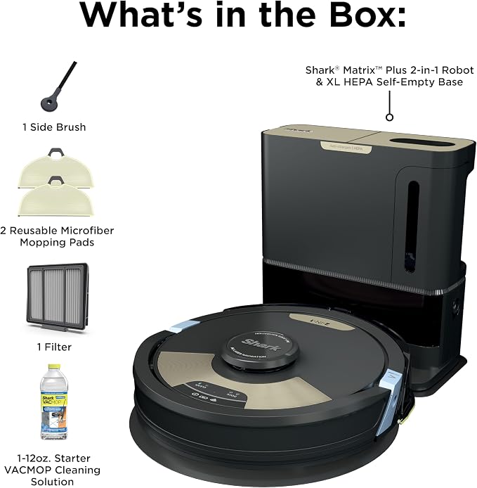 SharkMatrix Plus 2-in-1 Robot Vacuum & Mop, Black/Brass, AV2610WA | Sonic Mopping, Matrix Clean, CleanEdge, HEPA 60-Day Self-Empty Base, 360° LiDAR Mapping, Self-Cleaning Brushroll, Wi-Fi