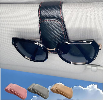 CHOSMOYI Magnetic Leather Sunglass Holder for Car, Sunglasses Clip for Car Visor, Auto Interior Accessories Universal for Different Size Eyeglasses (Carbon Fiber)