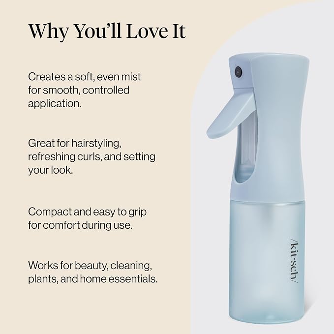 Kitsch Continuous Spray Bottle for Hair – Haze Blue, 150ml | Fine Mister Spray Bottle & Water Spray Bottle – Recycled Hair Spray Bottle – Spray Bottles for Cleaning, Styling, & More