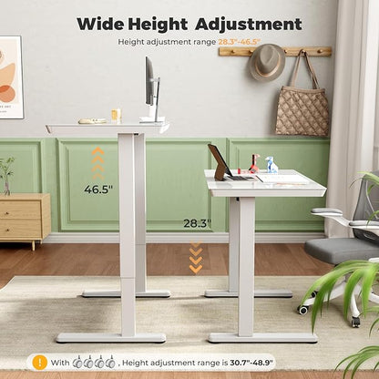 35" Electric Standing Desk with Drawer, One-Piece Glass Top | Quick Install One-Piece Tabletop with USB Charging Ports, Sit Stand Computer Desk with Wheels for Small Space, White