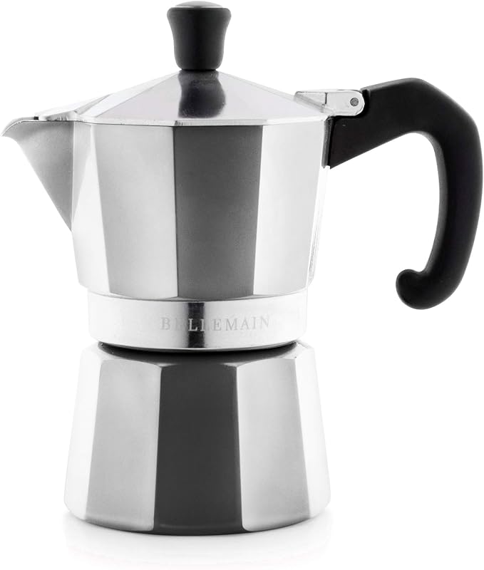 Bellemain Stovetop Espresso Maker, Italian Moka Pot, 3-Cup Silver | Classic aluminum design brews rich espresso at home or camping, with an easy-to-use and easy-to-clean design.