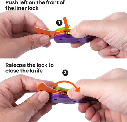 FUNBRO Small Pocket Knife for Men, Edc Knives Tool | Cool Folding Knife Box Cutter with 1.34 Inch Sharp Blade, Great Gift for Men (purple & Green)