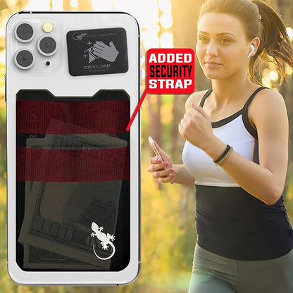 Double Pocket Gecko Phone Wallet - Smartphone Adhesive Card Holder - Cell Phone Pouch - Mobile Stick on Spandex Pocket by Gecko - Carry Credit Cards and Cash – (BLACK-WHITE)