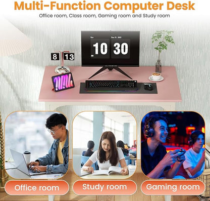 PayLessHere | 32 Inch Computer Desk | Pink | Office Desk with Metal Frame, Adjustable Feet | Water-Resistant, Scratchproof Surface | Sturdy Writing Table for Home Office or Study | Pack of 1