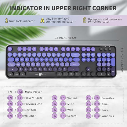 FOPETT Wireless Keyboard and Mouse Combo, 104 Keys Full-Sized 2.4 GHz Round Keycap Colorful Keyboards, USB Receiver Plug and Play, for Windows, Mac, PC, Laptop, Desktop (GradientPurple)
