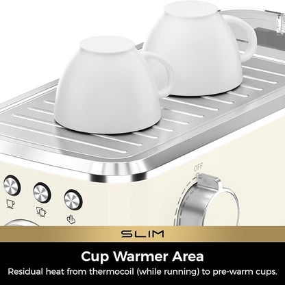 CHULUX Slim Espresso Machine with Milk Frother for Home Cappuccino, Creamy | Precise Pressure Gauge, Food-Grade Materials, 20 Bar Italian Pump, Professional Temperature Control System, Stainless Steel