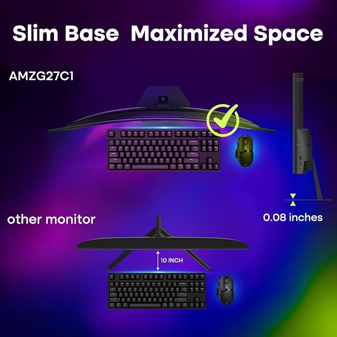 Amzfast 27 inch 200Hz Curved Gaming Monitor, FHD 1080p with Built-in Speakers, FreeSync, MPRT 1ms, 130% sRGB, 3000:1, 1500R, VESA Mount, HDMI 2.0&DP 1.4, 12 Months Warranty Exchange, AMZG27C1