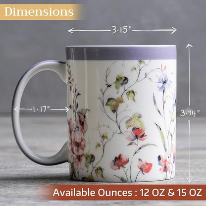 Maison d' Hermine Coffee Mug with Handles Tea Cups (12 Ounce, Pack of 1) | Fine Bone China Coffee Mugs for Hot Beverages Cappuccino Latte Home Restaurant Spring Summer -Summer Floral - Pink Clover