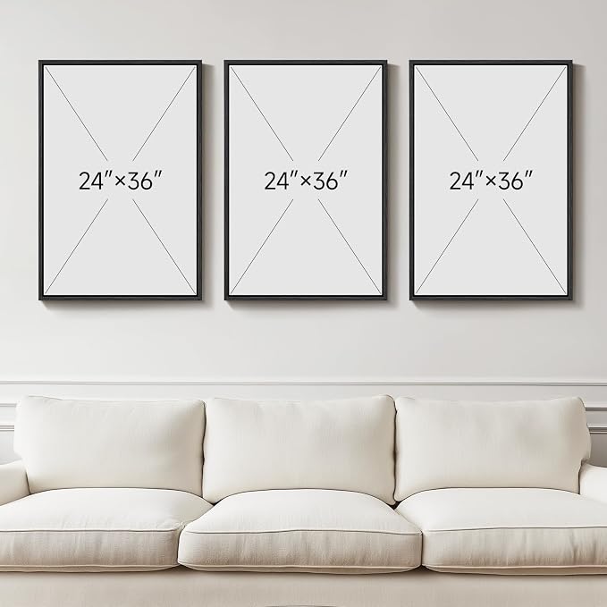 Large 3D Textured Framed Neutral Abstract Wall Art for Living Room, 3 Piece Modern Artwork for Walls, Minimalist White and Brown Geometric Wall Paintings for Hallway, Stair, Office Wall Decor 24x36 In