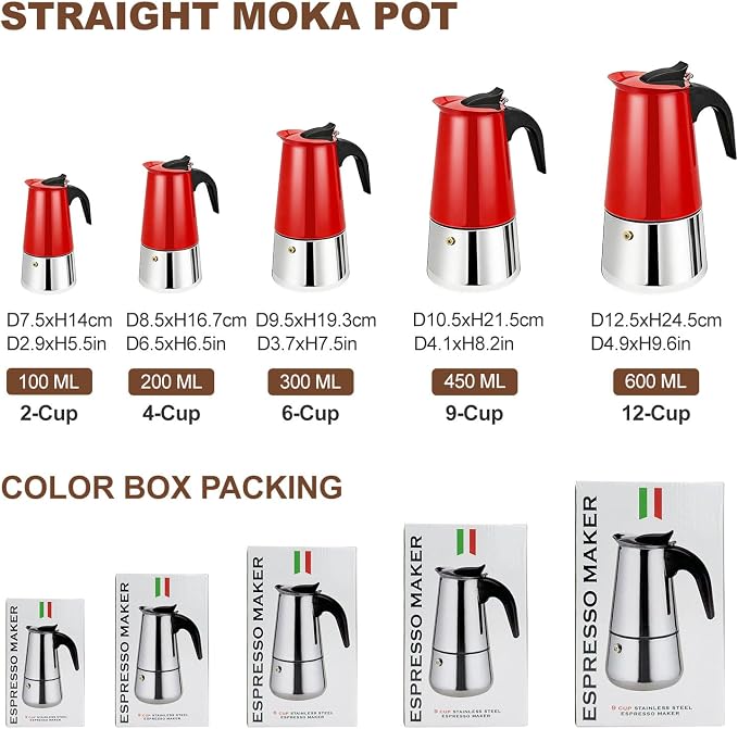 12 Cup Stovetop Espresso Maker Stainless Steel Moka Pot Stove Top Percolator Italian Coffee Makers Capable Mocha Greca Machine Cafe Classic Induction Cookers for Home and Camping 600ml 20oz