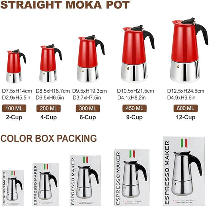 12 Cup Stovetop Espresso Maker Stainless Steel Moka Pot Stove Top Percolator Italian Coffee Makers Capable Mocha Greca Machine Cafe Classic Induction Cookers for Home and Camping 600ml 20oz